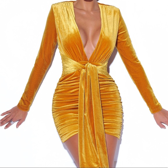 Love Deep Runched Yellow Gold Dress - Picture 2 of 4